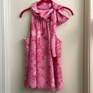 Lilly Pulitzer silk high neck halter top pink floral size small